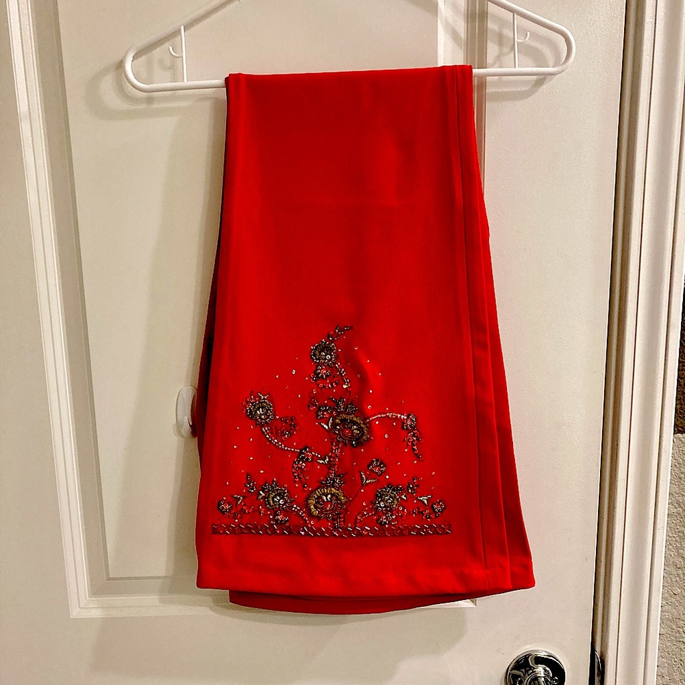 Pants - Flared - Red with Embroidery, Sequins and Beads. Excellent Condition